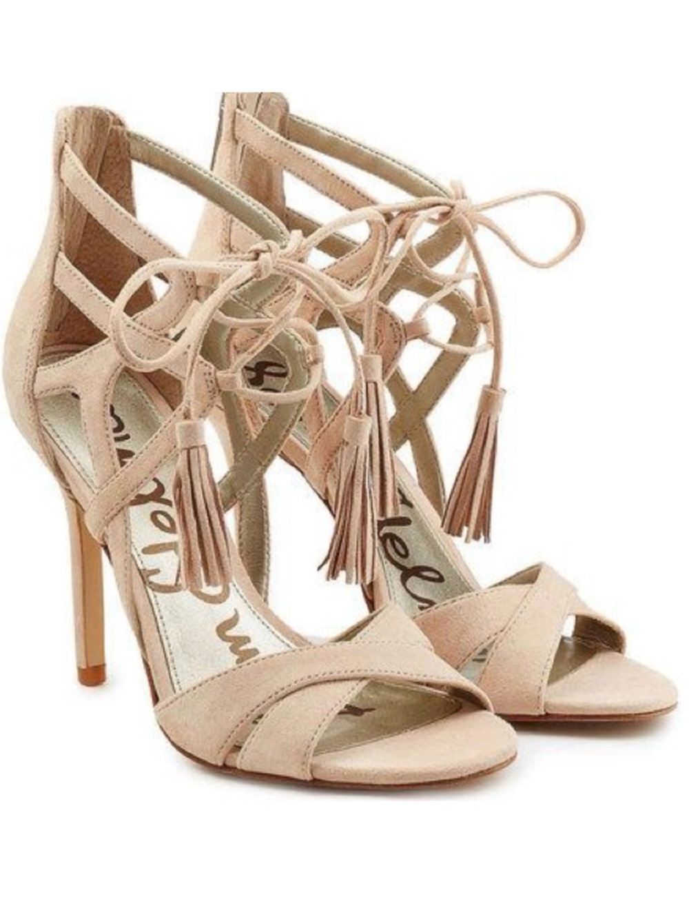 Sam Edelman Cream Lace-Up Tassel High Heel Sandals